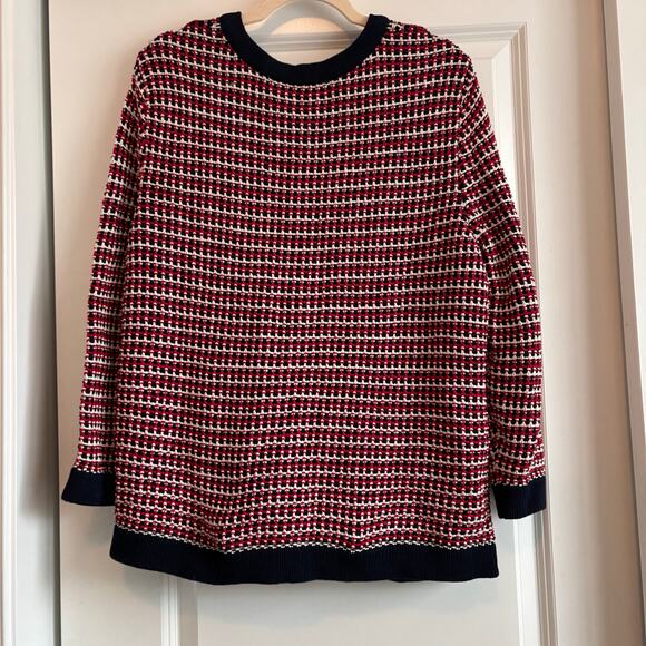 Talbots Women’s Red Tweed Knit Boxy Cardigan Sz XL Americana Cotton Festive - Picture 2 of 7